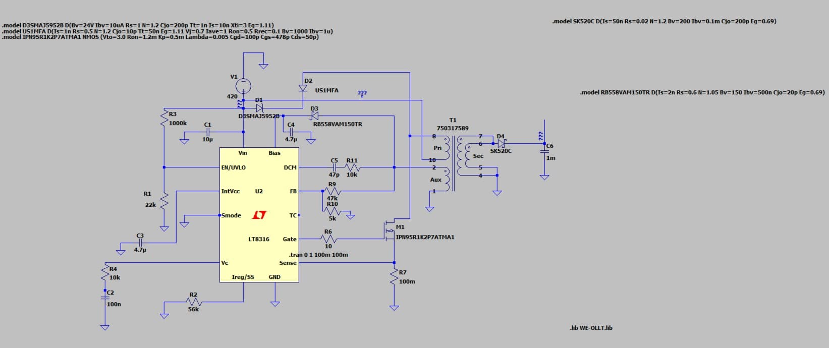 HV Flyback Board Simulation